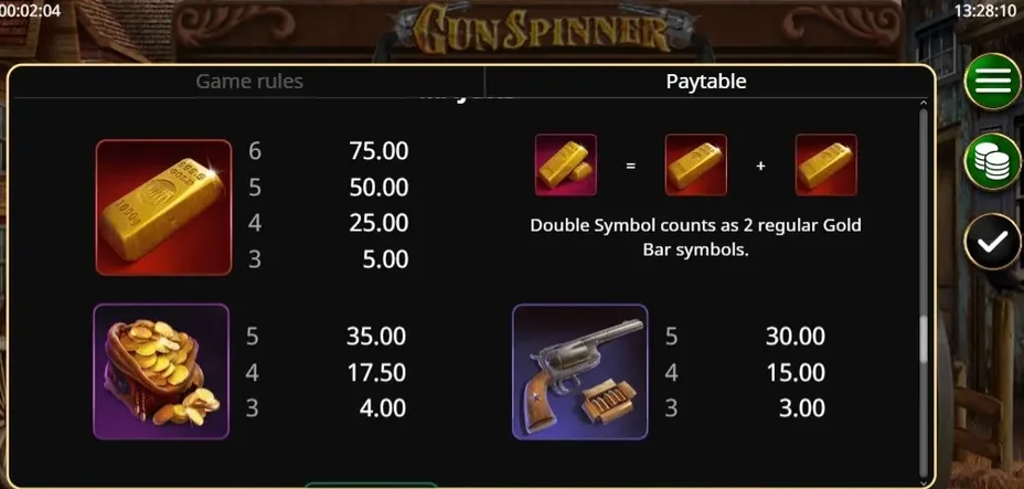 View paytable payout symbols.